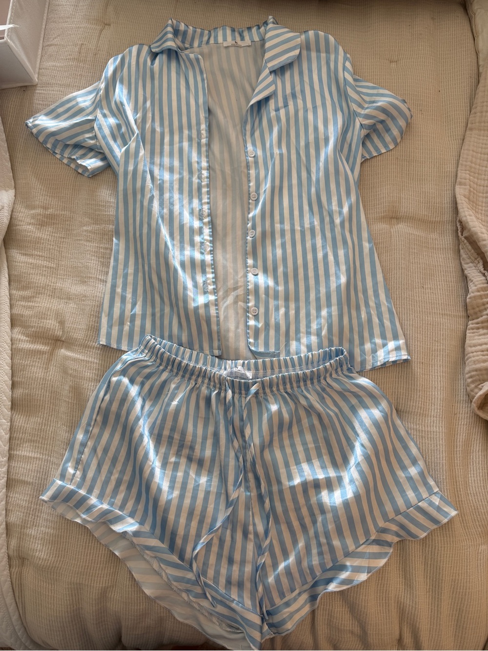 Light Blue & White Striped Pajama Set